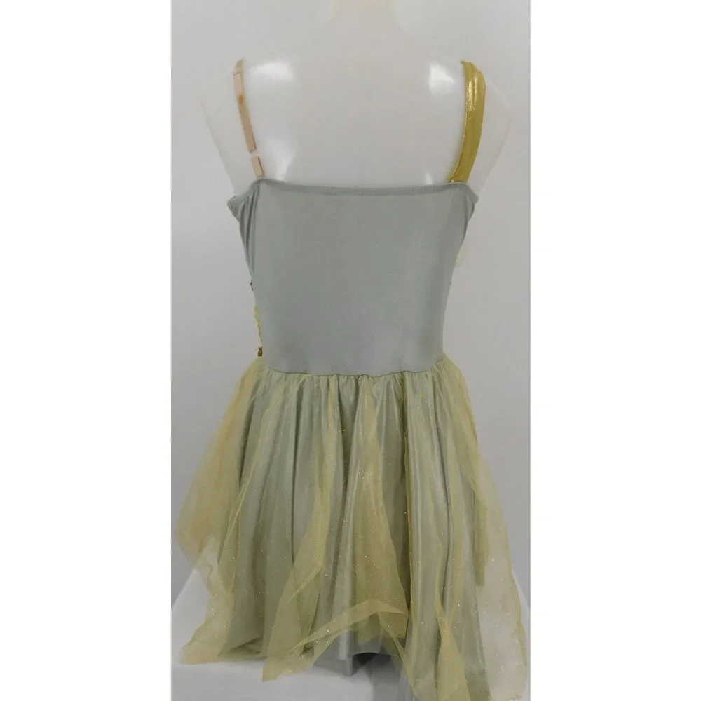 Pre-Owned Dance Costume Curtain Call R103 XL Child Gray Draping Ballet Sequin